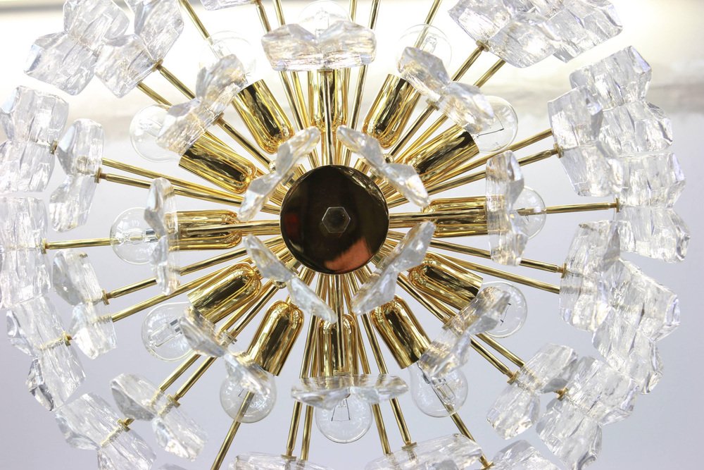 Gilt Brass and Murano Glass Light Fixture from Kalmar, Austria, 1970