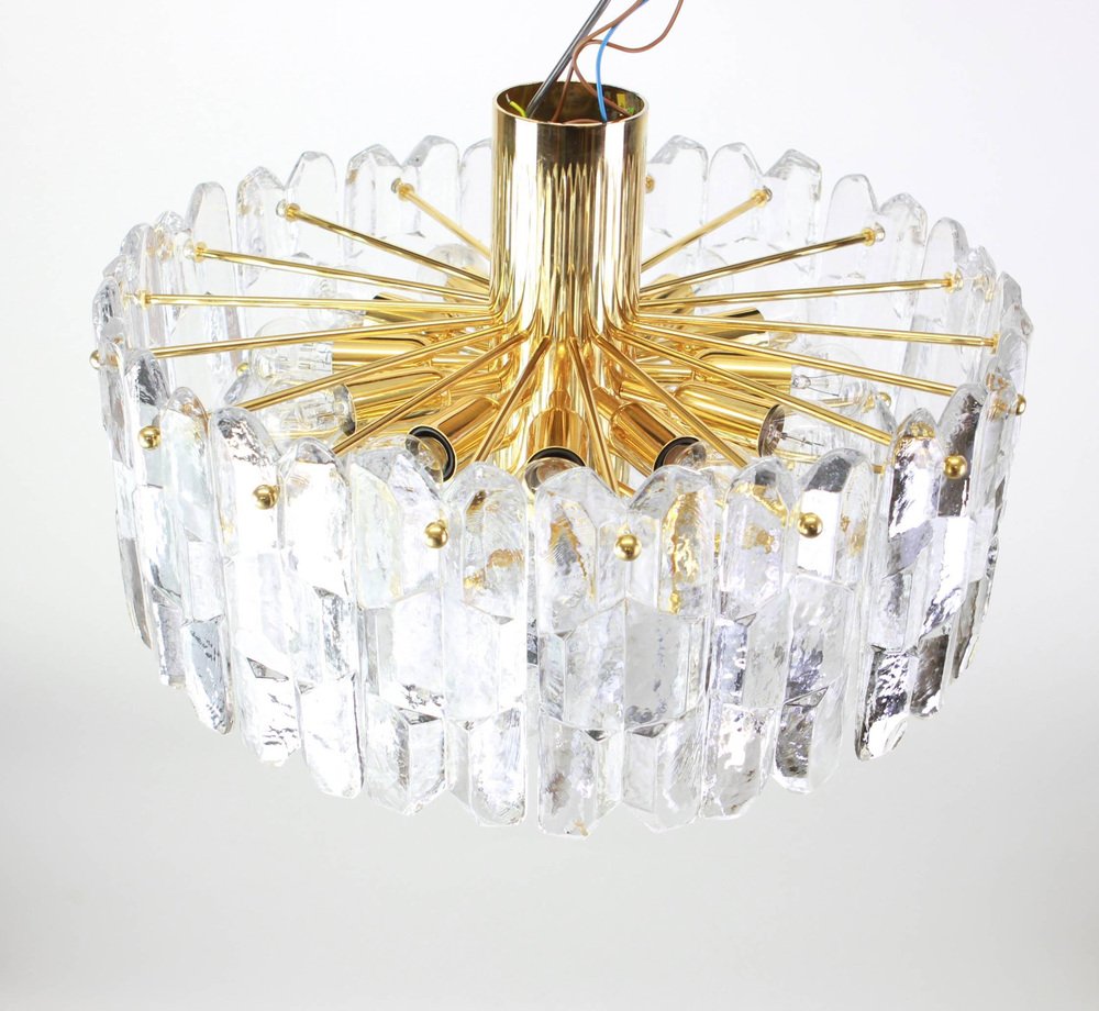 Gilt Brass and Murano Glass Light Fixture from Kalmar, Austria, 1970