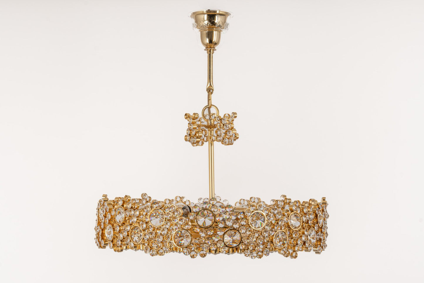 Gilt Brass & Crystal Glass Encrusted Chandelier from Palwa, Germany, 1970s