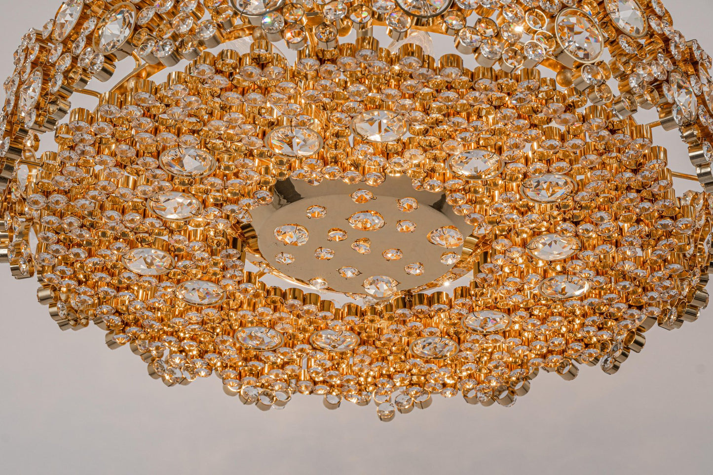 Gilt Brass & Crystal Glass Encrusted Chandelier from Palwa, Germany, 1970s