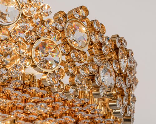 Gilt Brass & Crystal Glass Encrusted Chandelier from Palwa, Germany, 1970s-UGR-1288479