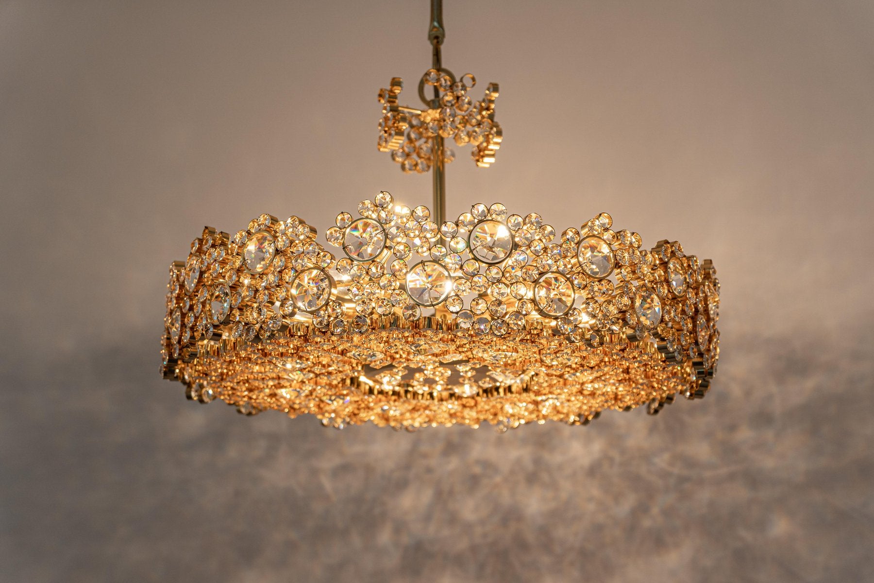 Gilt Brass & Crystal Glass Encrusted Chandelier from Palwa, Germany, 1970s