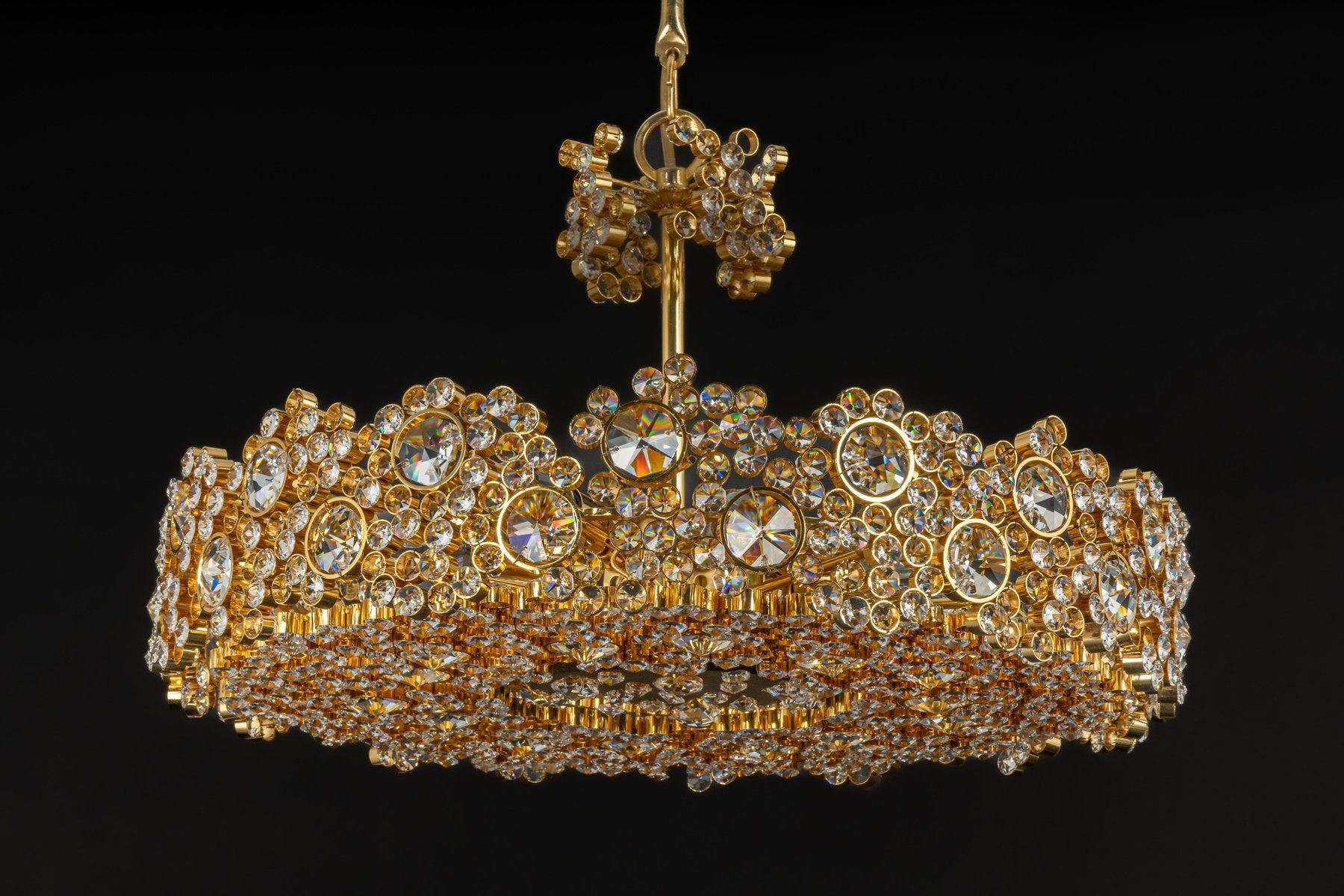 Gilt Brass & Crystal Glass Encrusted Chandelier from Palwa, Germany, 1970s