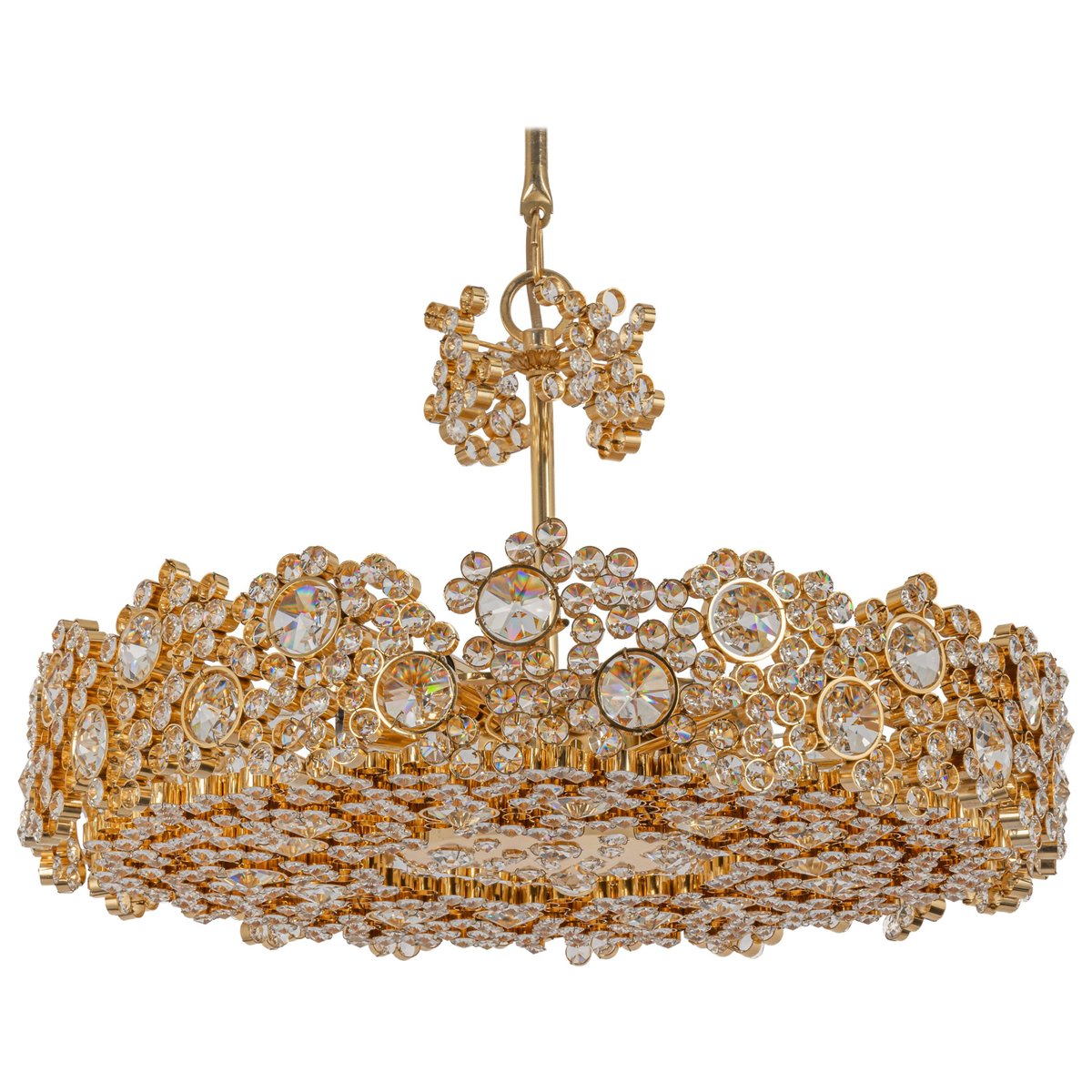 Gilt Brass & Crystal Glass Encrusted Chandelier from Palwa, Germany, 1970s