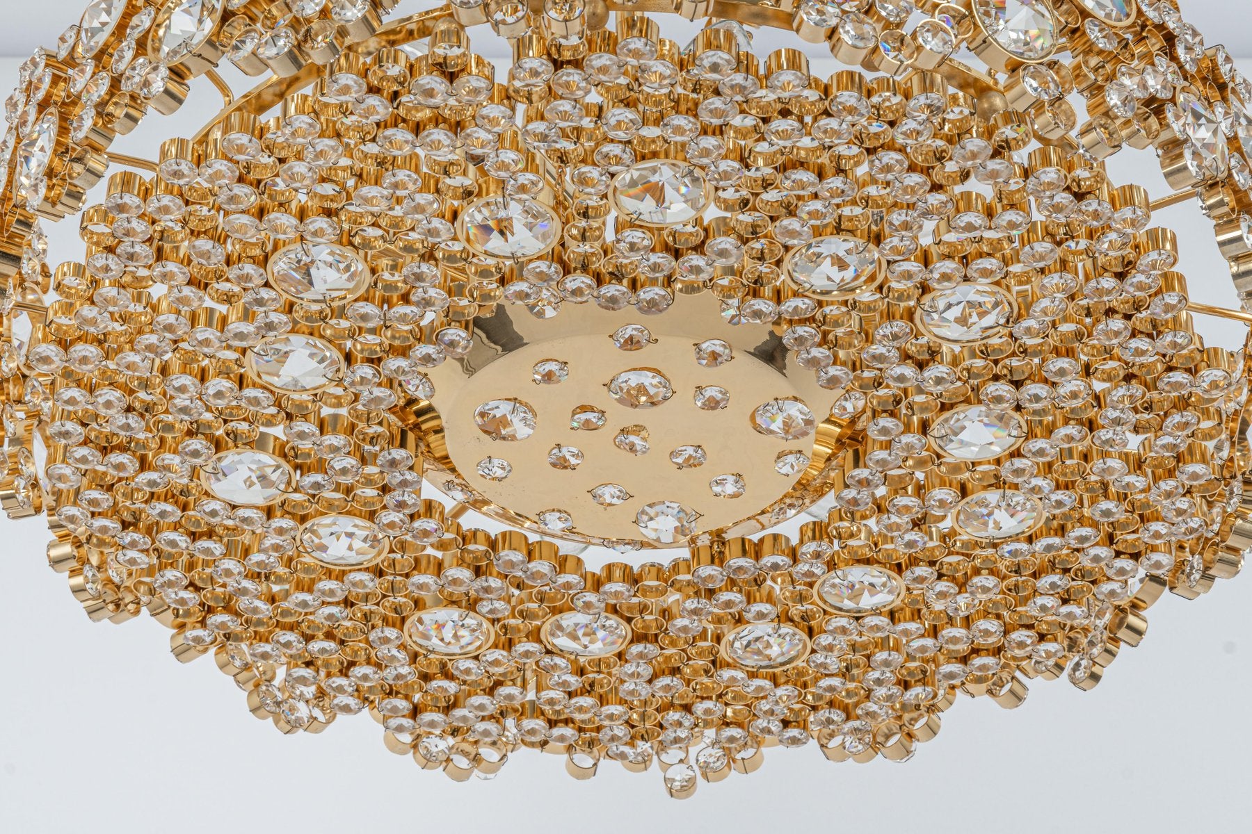 Gilt Brass & Crystal Glass Encrusted Chandelier from Palwa, Germany, 1970s