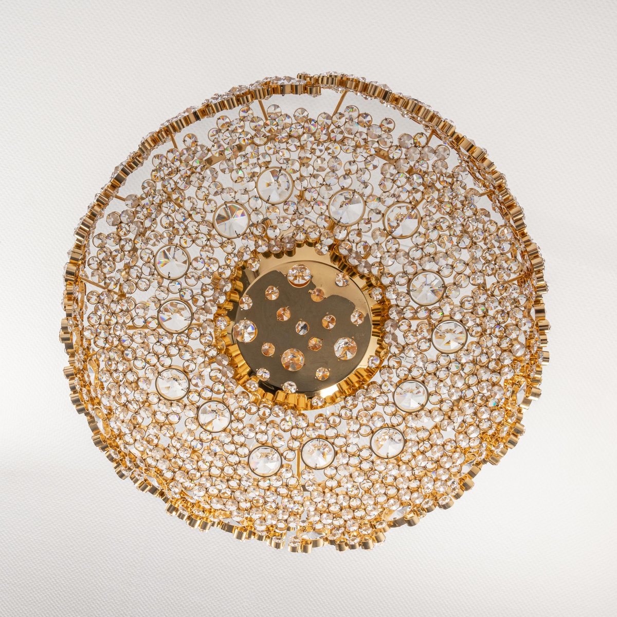 Gilt Brass & Crystal Glass Encrusted Chandelier from Palwa, Germany, 1970s