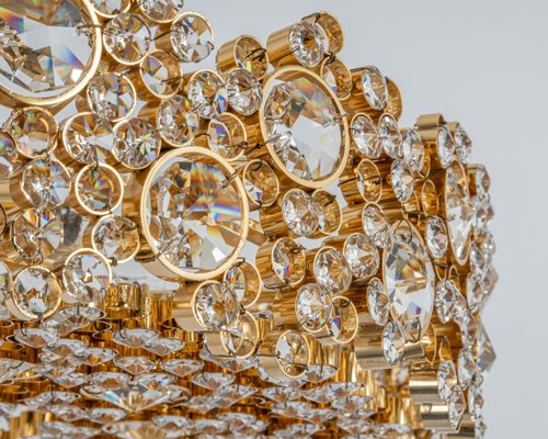 Gilt Brass & Crystal Glass Encrusted Chandelier from Palwa, Germany, 1970s-UGR-1288479