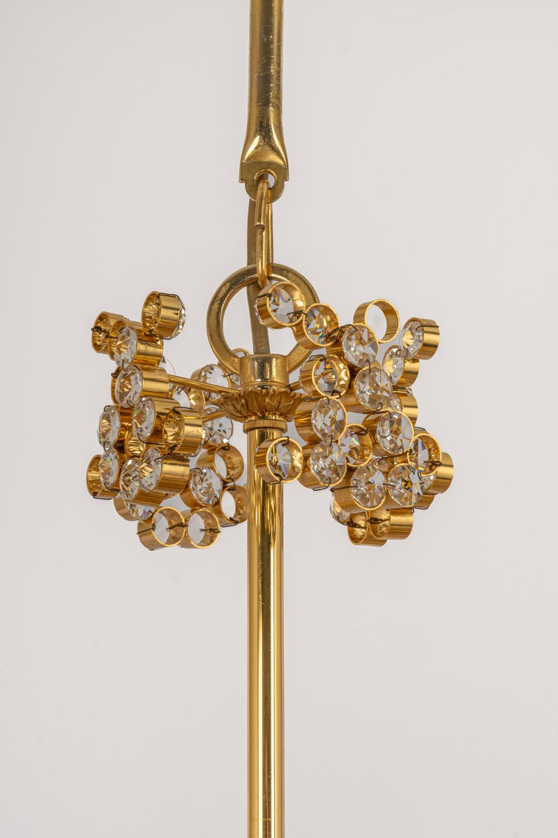 Gilt Brass & Crystal Glass Encrusted Chandelier from Palwa, Germany, 1970s