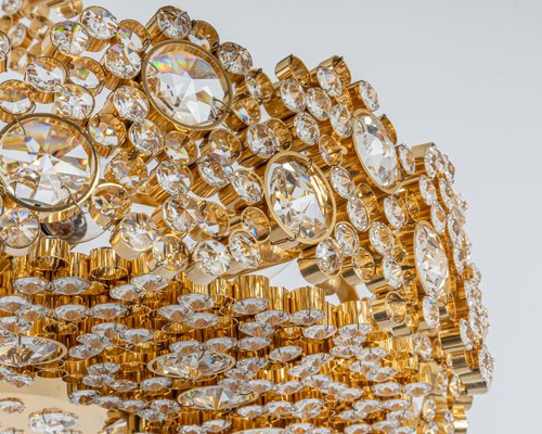 Gilt Brass & Crystal Glass Encrusted Chandelier from Palwa, Germany, 1970s-UGR-1288479