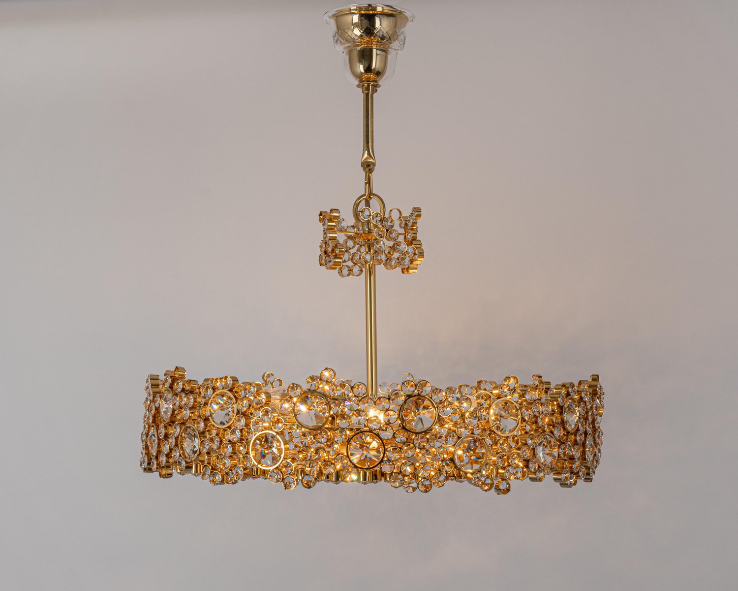 Gilt Brass & Crystal Glass Encrusted Chandelier from Palwa, Germany, 1970s