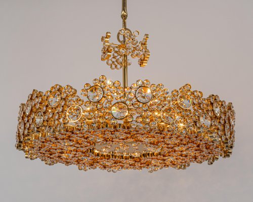 Gilt Brass & Crystal Glass Encrusted Chandelier from Palwa, Germany, 1970s-UGR-1288479