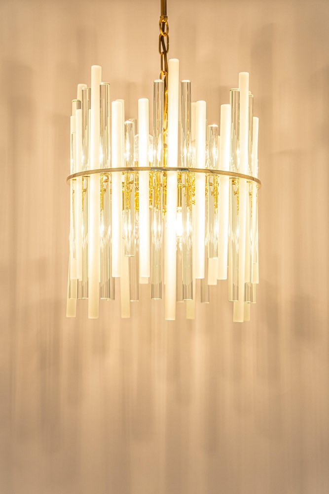 Gilt Brass & Crystal Glass Rods Chandelier by C.Palme, Germany, 1970s