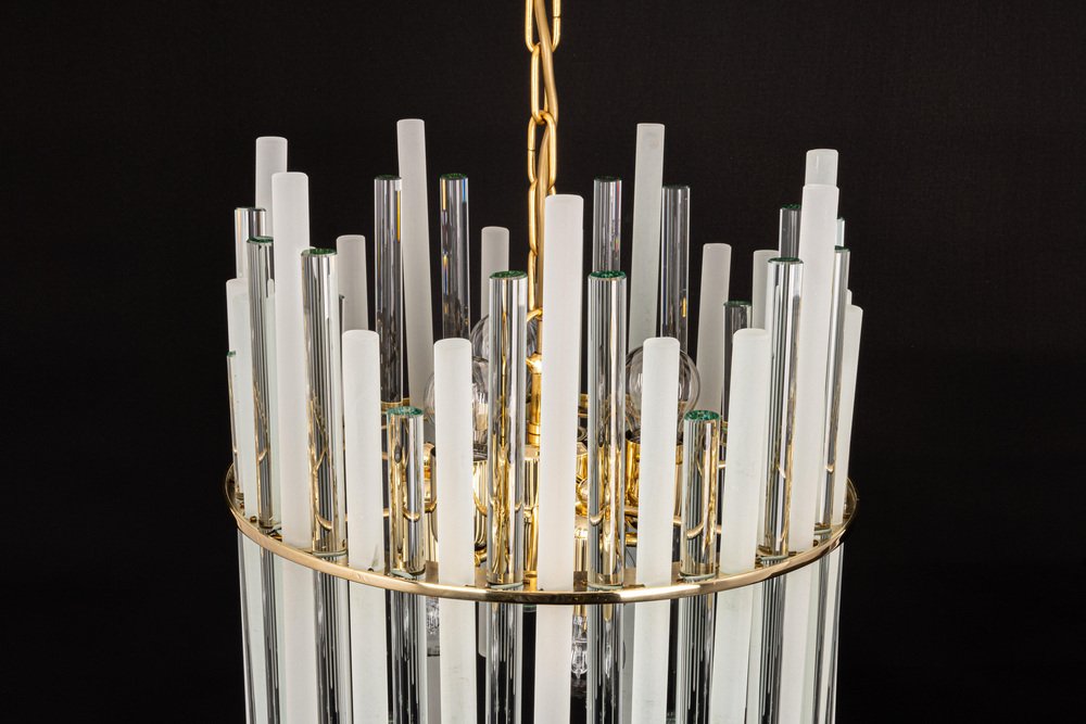 Gilt Brass & Crystal Glass Rods Chandelier by C.Palme, Germany, 1970s