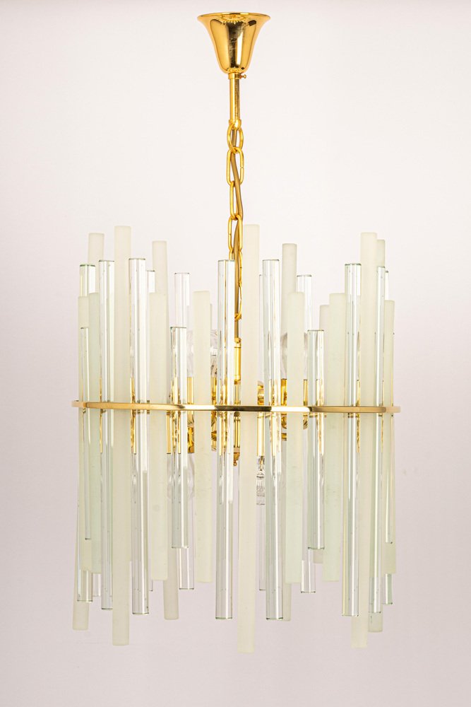 Gilt Brass & Crystal Glass Rods Chandelier by C.Palme, Germany, 1970s