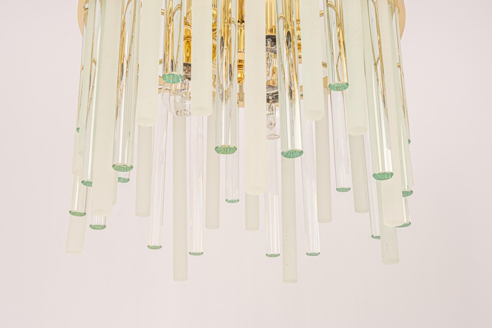 Gilt Brass & Crystal Glass Rods Chandelier by C.Palme, Germany, 1970s