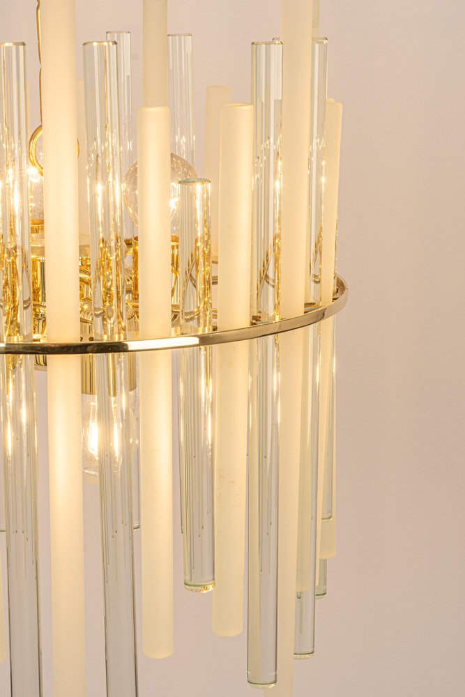 Gilt Brass & Crystal Glass Rods Chandelier by C.Palme, Germany, 1970s