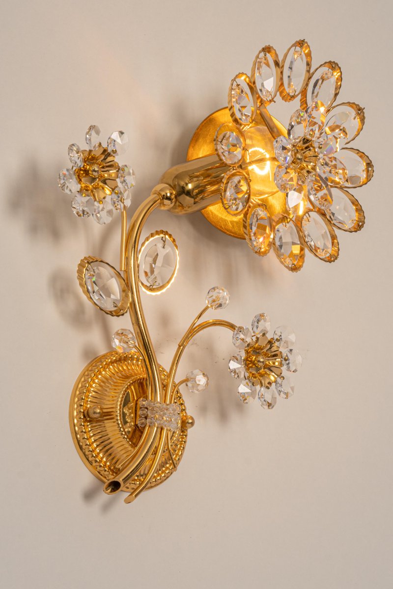 Gilt Brass Flower Shape Wall Lights from Palwa, Germany, 1970s