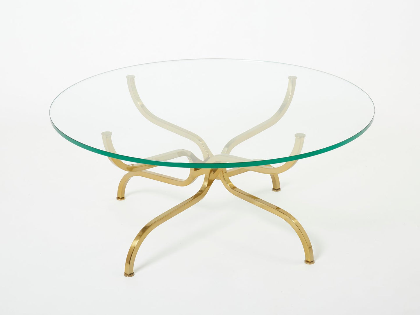 Gilt Brass Glass Coffee Table by Georges Geffroy, 1960s