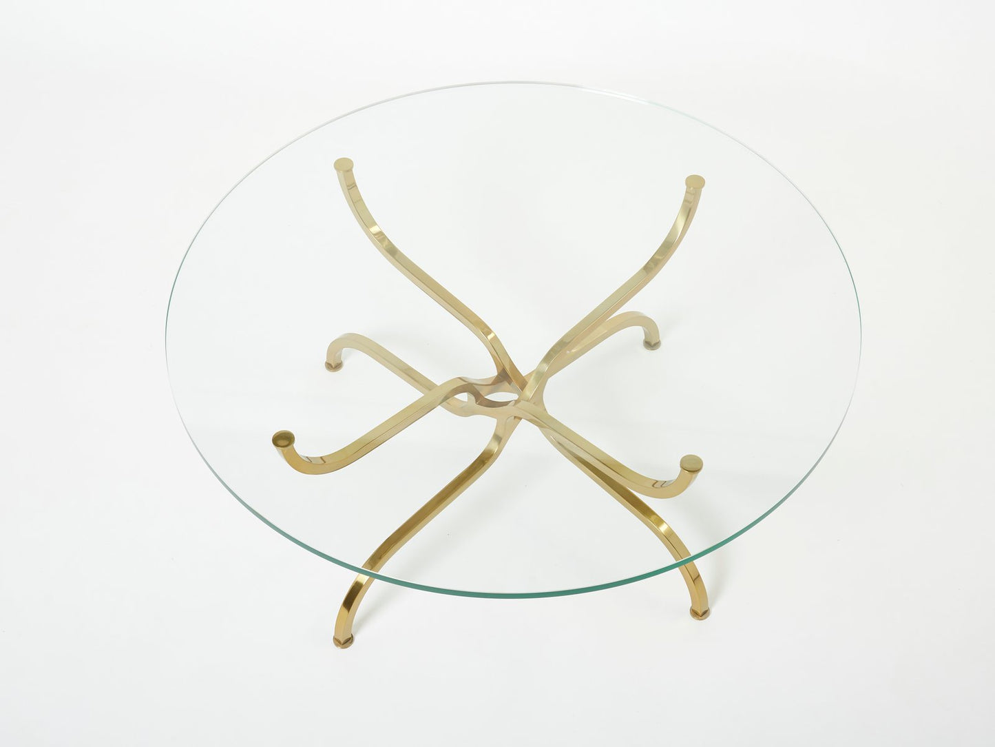 Gilt Brass Glass Coffee Table by Georges Geffroy, 1960s