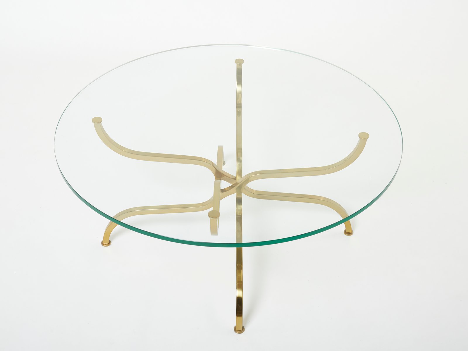 Gilt Brass Glass Coffee Table by Georges Geffroy, 1960s