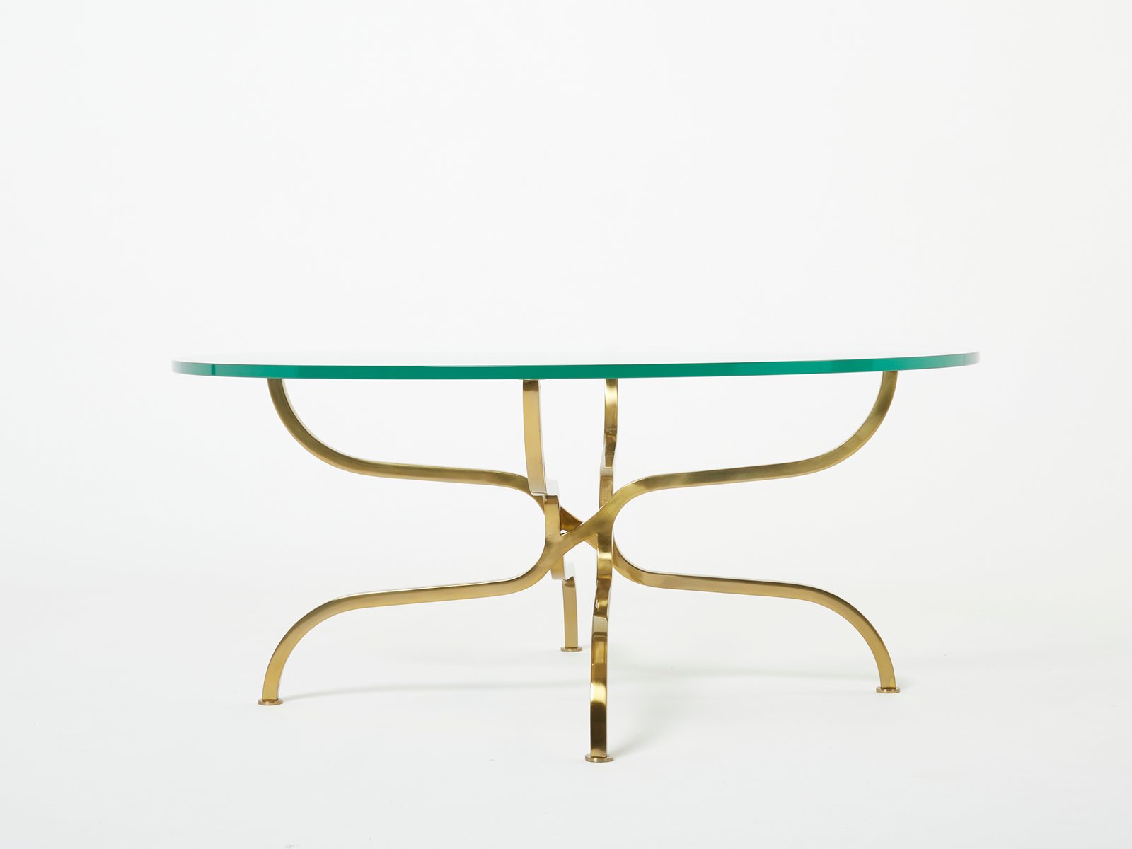 Gilt Brass Glass Coffee Table by Georges Geffroy, 1960s