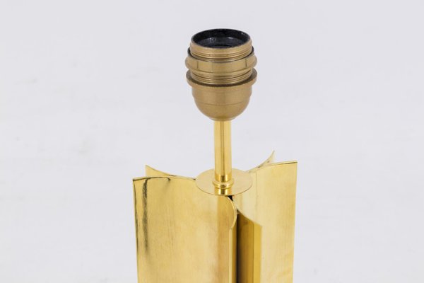 Gilt Brass Lamp with a Geometrical Shaft, 1970s-CEJ-971421