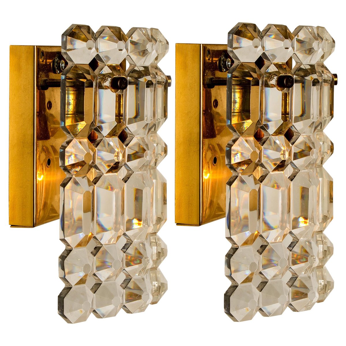 Gilt Brass, Metal & Crystal Glass Sconces Wall Lights from Kinkeldey, 1960s, Set of 2