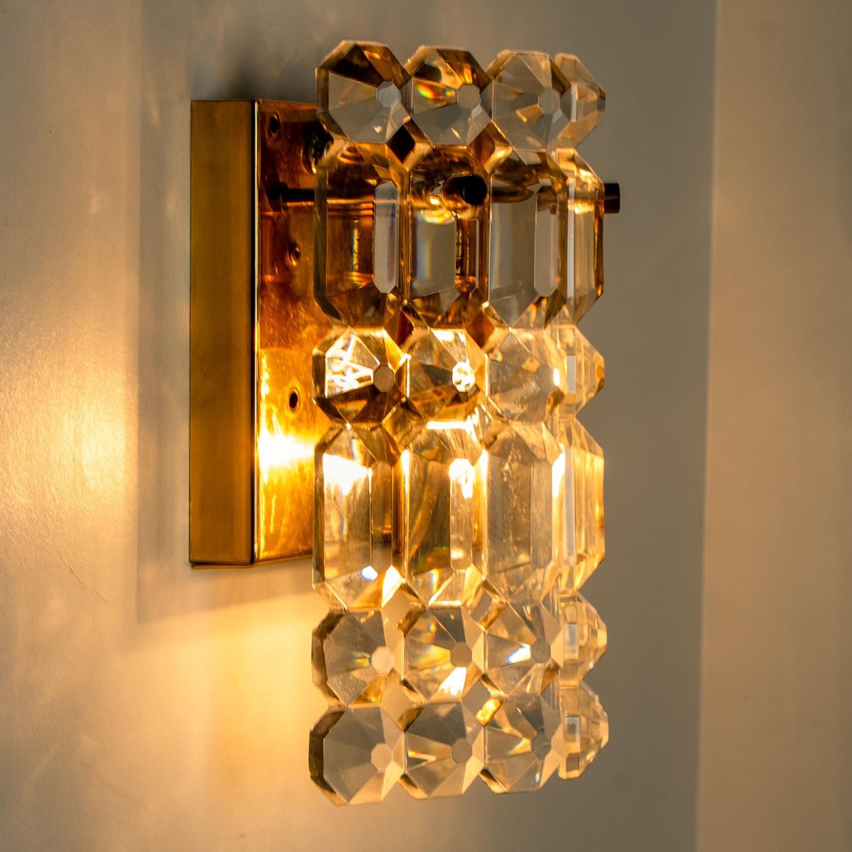 Gilt Brass, Metal & Crystal Glass Sconces Wall Lights from Kinkeldey, 1960s, Set of 2