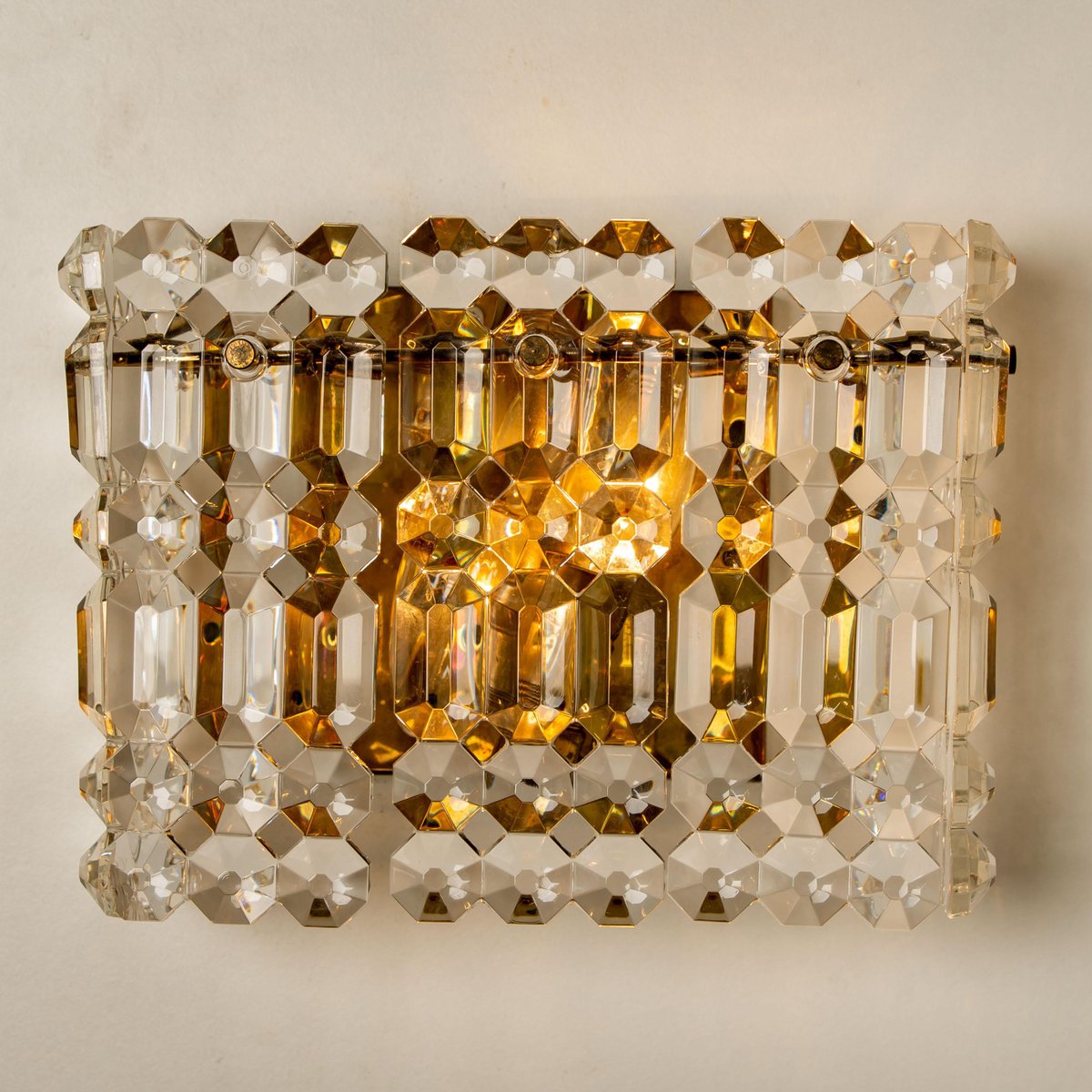 Gilt Brass, Metal & Crystal Glass Sconces Wall Lights from Kinkeldey, 1960s, Set of 2