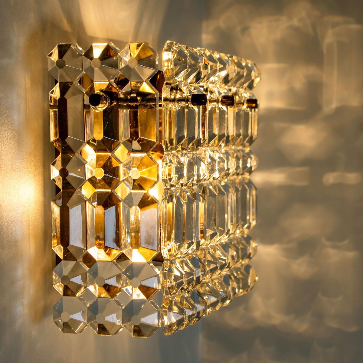 Gilt Brass, Metal & Crystal Glass Sconces Wall Lights from Kinkeldey, 1960s, Set of 2