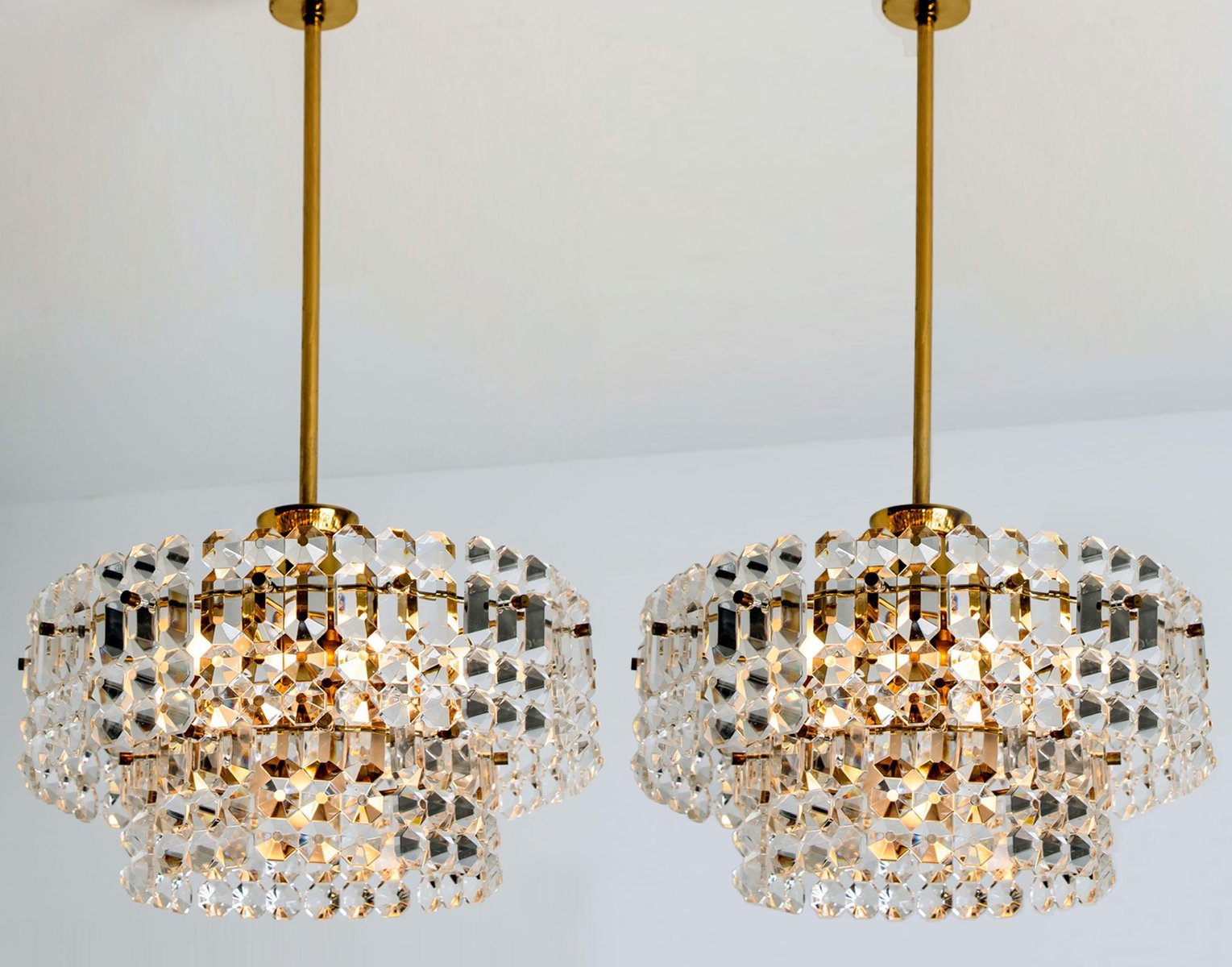 Gilt Brass, Metal & Crystal Glass Sconces Wall Lights from Kinkeldey, 1960s, Set of 2