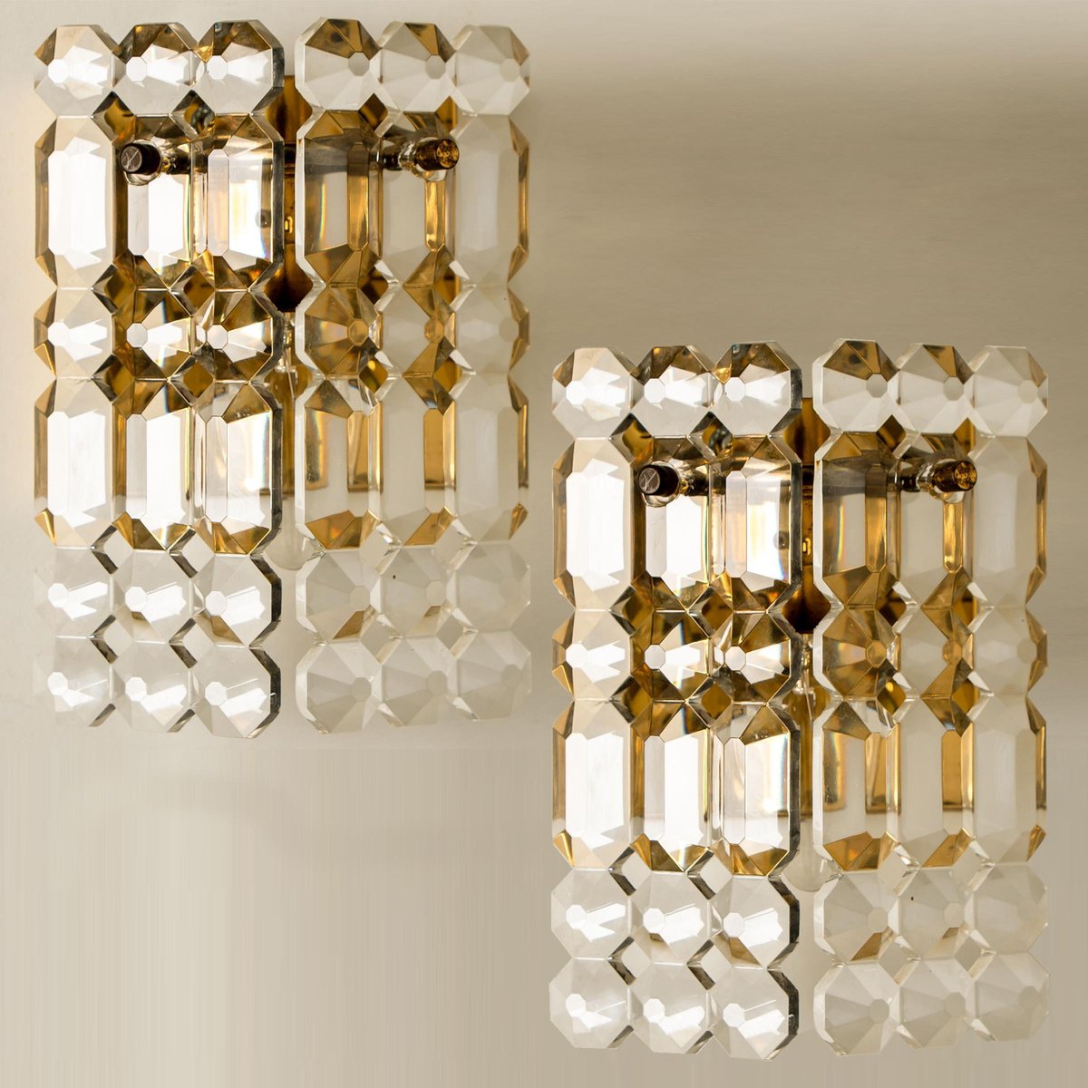 Gilt Brass, Metal & Crystal Glass Sconces Wall Lights from Kinkeldey, 1960s, Set of 2