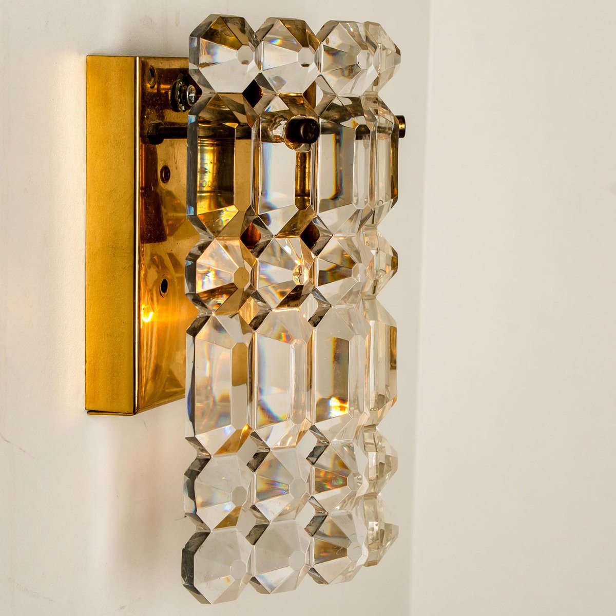 Gilt Brass, Metal & Crystal Glass Sconces Wall Lights from Kinkeldey, 1960s, Set of 2