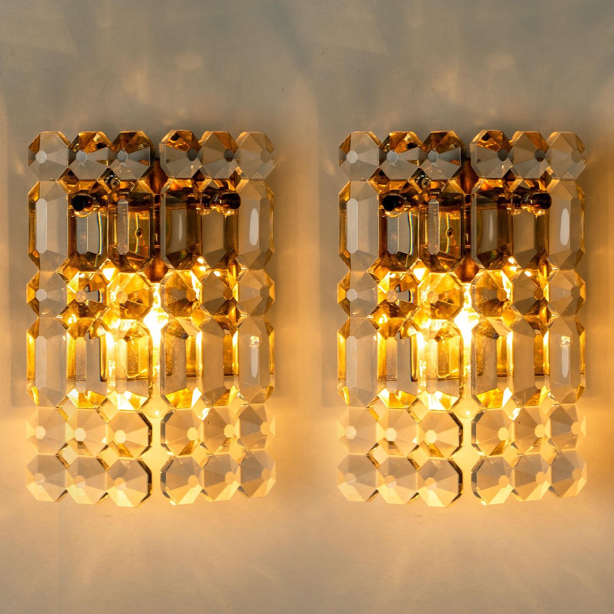 Gilt Brass, Metal & Crystal Glass Sconces Wall Lights from Kinkeldey, 1960s, Set of 2