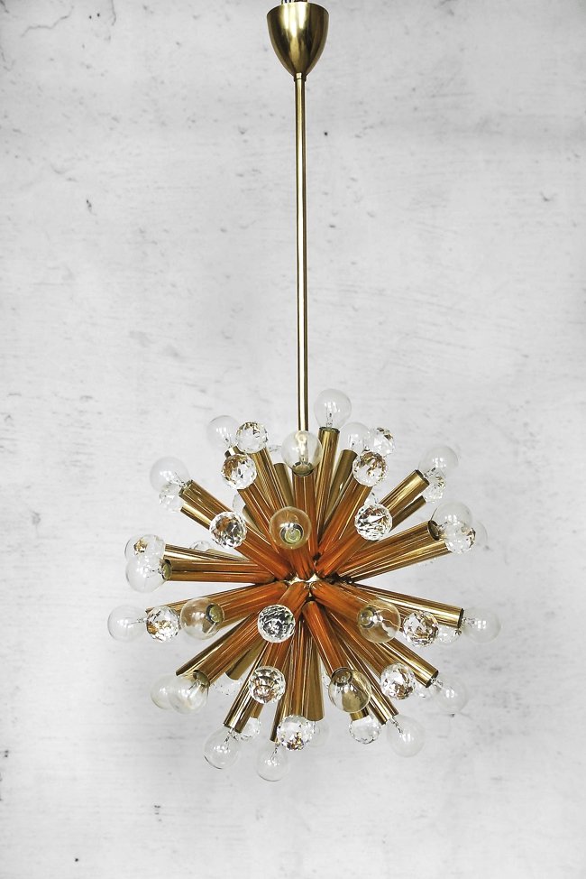 Gilt Brass Pendant Lamp with Swarovski Balls from Ernst Palme, 1960s