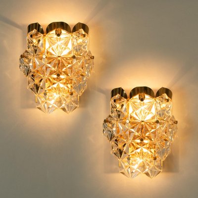 Gilt Brass with Crystal Glass Wall Lights by Kinkeldey, 1970s, Set of 2-VDW-2016919