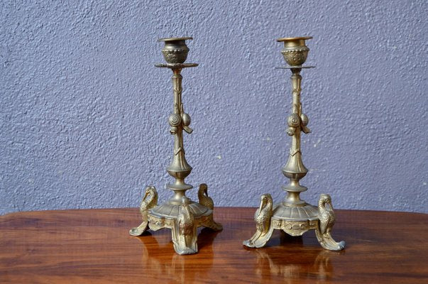 Gilt Bronze Candleholders with Snail Motif, Set of 2-AIU-1721927