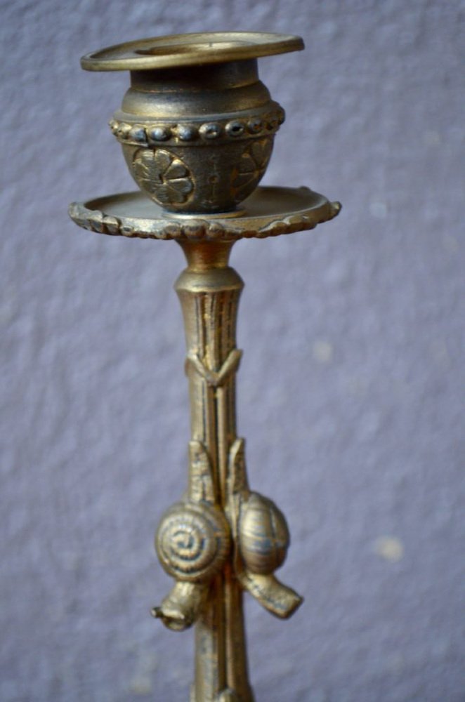 Gilt Bronze Candleholders with Snail Motif, Set of 2