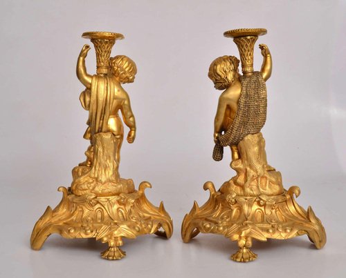 Gilt Bronze Candlesticks, Set of 2