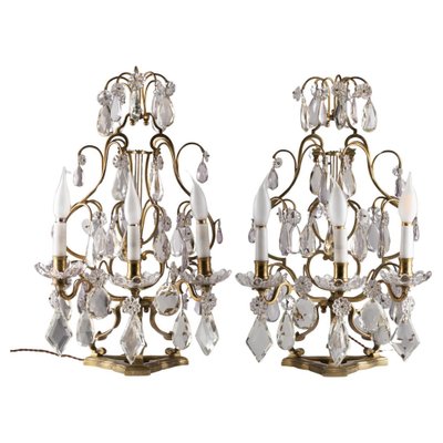 Gilt Bronze Girandoles with Pendants, 19th Century, Set of 2-WFS-1769338