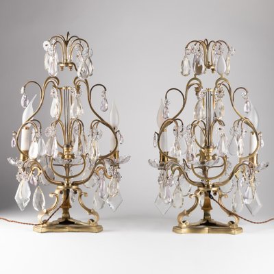 Gilt Bronze Girandoles with Pendants, 19th Century, Set of 2-WFS-1769338