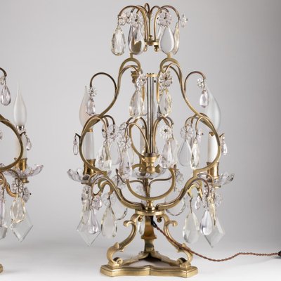 Gilt Bronze Girandoles with Pendants, 19th Century, Set of 2-WFS-1769338