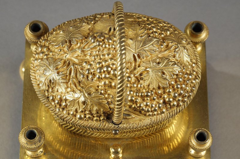 Gilt Bronze Inkwell Forming a Basket of Grapes, 1870