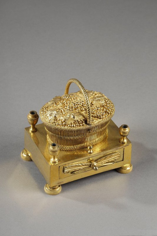 Gilt Bronze Inkwell Forming a Basket of Grapes, 1870