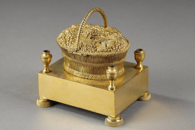 Gilt Bronze Inkwell Forming a Basket of Grapes, 1870