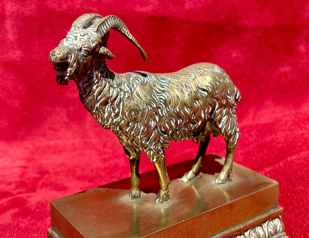 Gilt Bronze Inkwell with Ibex, 19th Century