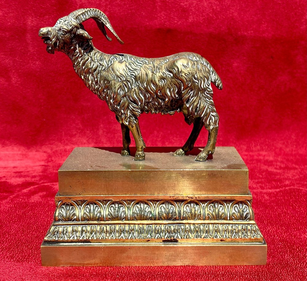 Gilt Bronze Inkwell with Ibex, 19th Century