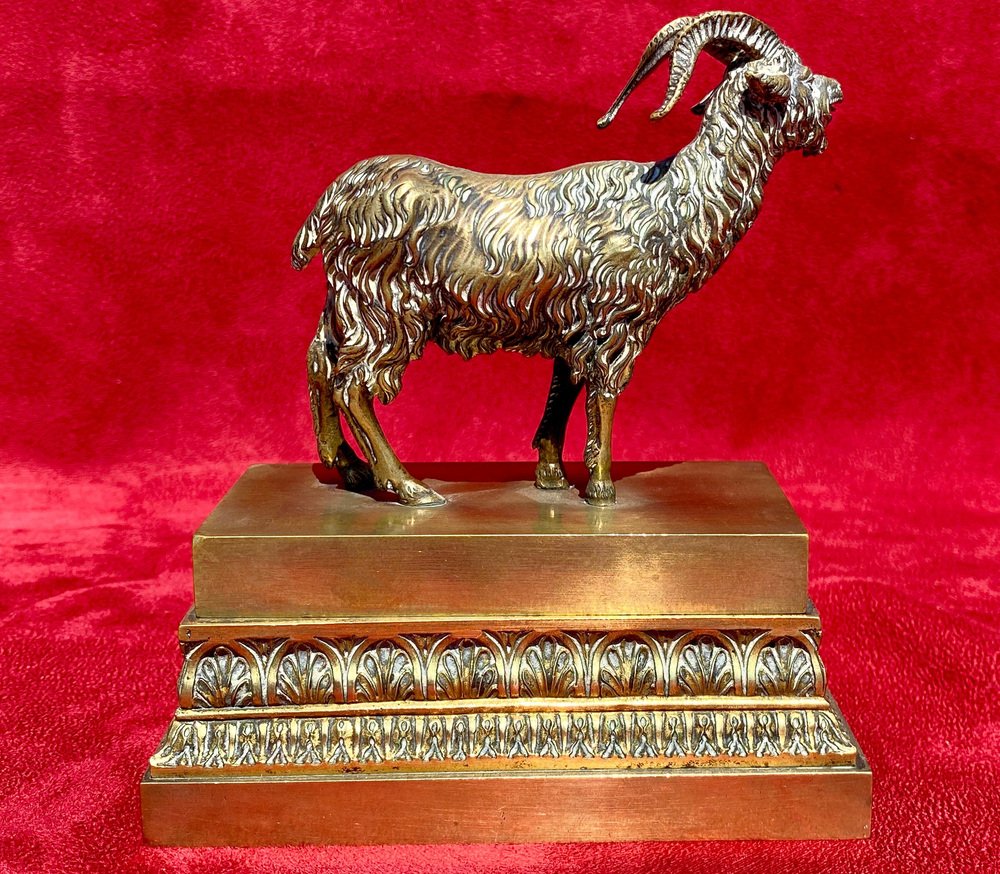 Gilt Bronze Inkwell with Ibex, 19th Century