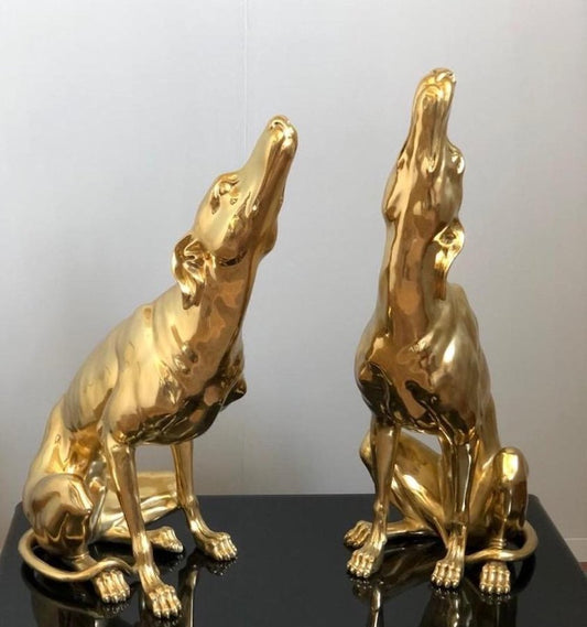 Gilt Bronze Sculptures of Dogs, 1990, Set of 2