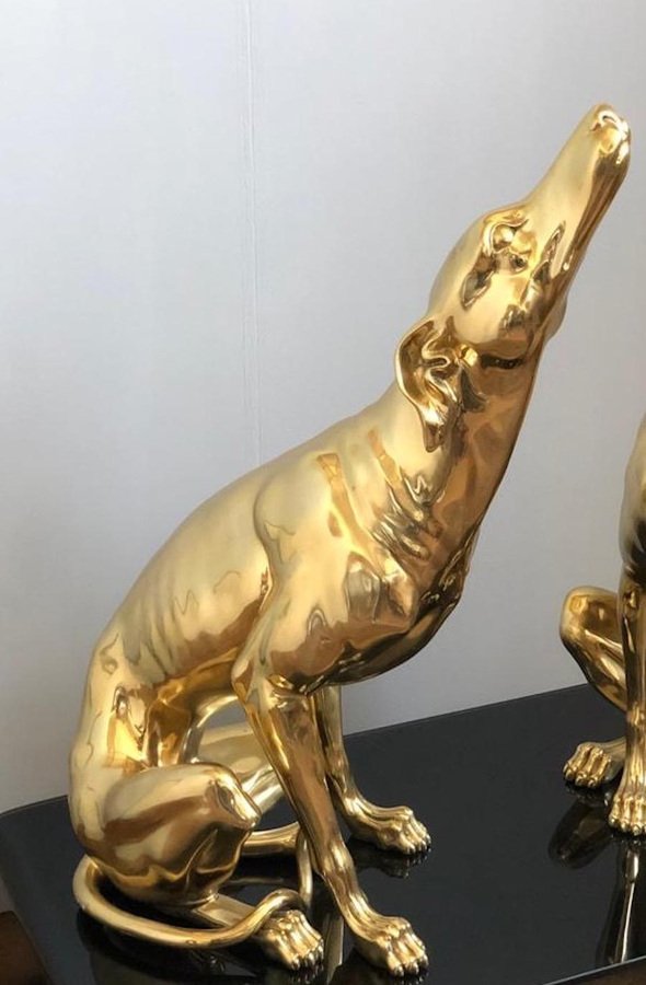 Gilt Bronze Sculptures of Dogs, Set of 2